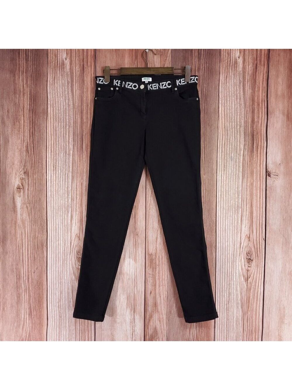 *READ* Kenzo Paris Jungle Womens Size 40 Black Skinny Jeans Stretch Logo Waist